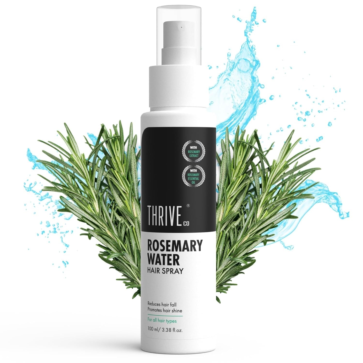 ThriveCo Rosemary Water Hair Spray | With 100% Natural Rosemary Extract, Rice Water & Hyaluronic Acid | For Hair Growth, Hair Fall Control, Hair Conditioning & Hair Shine | Men & Women, 1