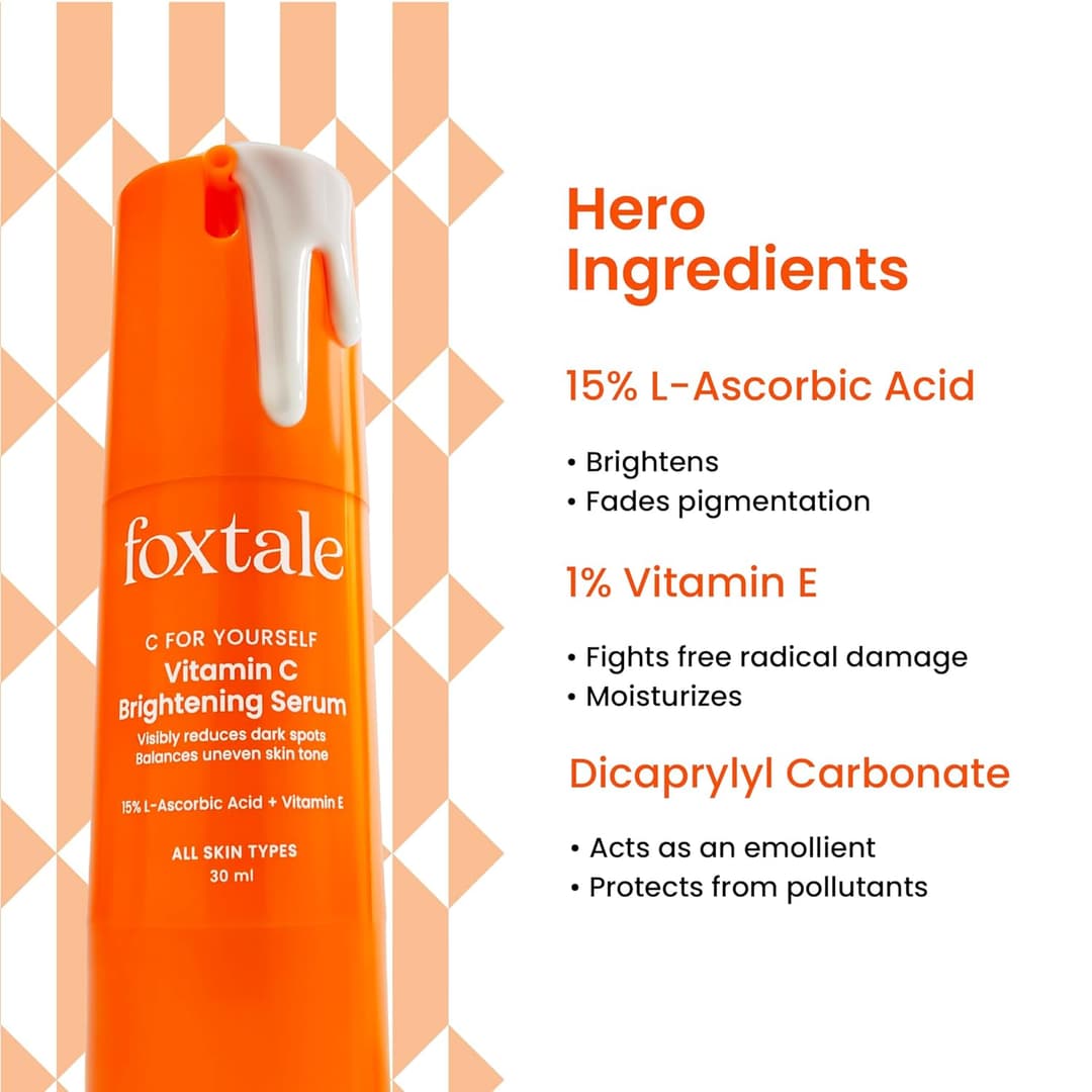 Foxtale Brightening Vitamin C Face Serum with L-Ascorbic Acid And Vitamin E For Glowing Skin (30ml) 2