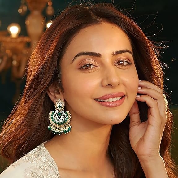 Floral Design, Pearl Detailing, Kundan Work | Lightweight & Stylish Ethnic Dangler Earrings for Women & Girls 3