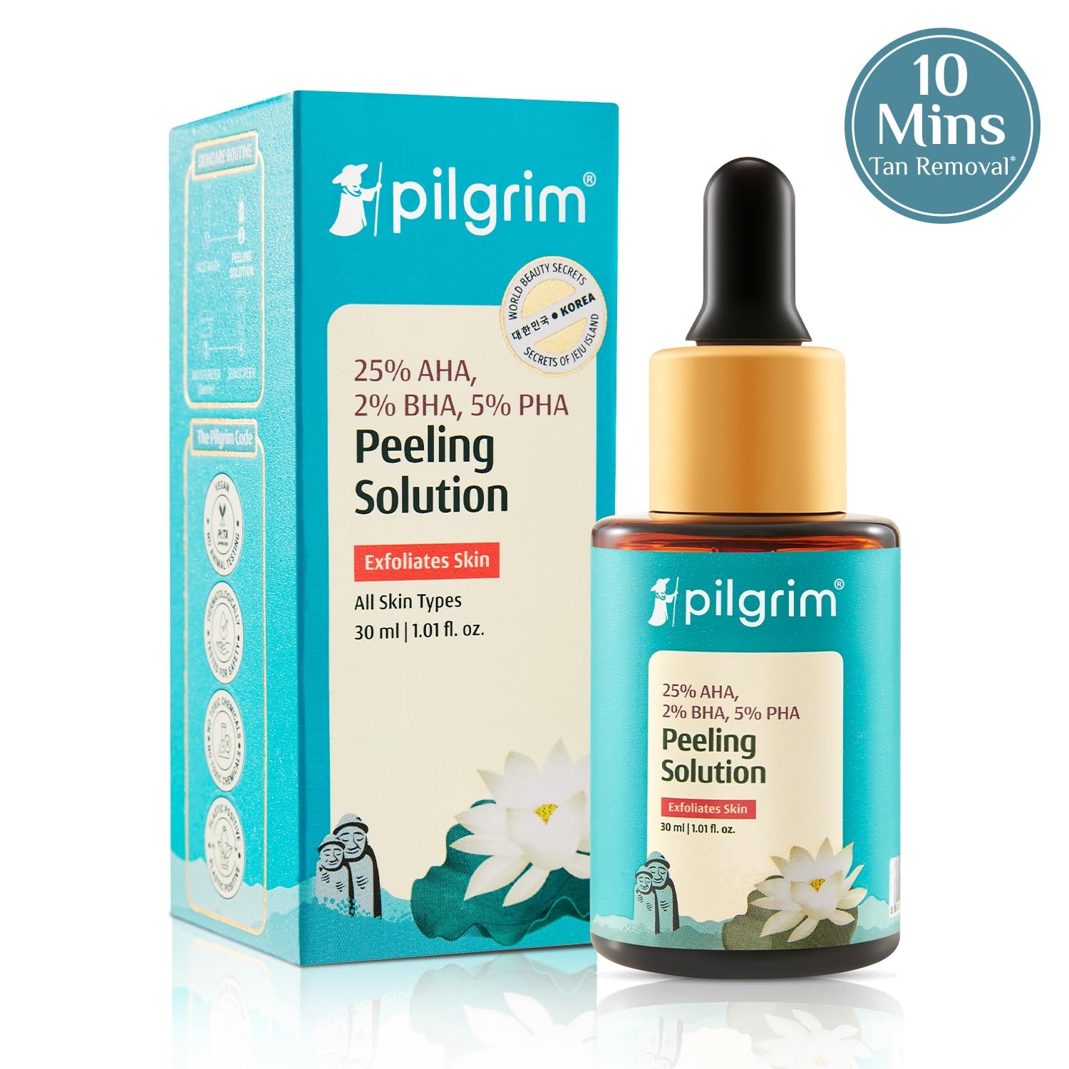 Pilgrim 25% AHA + 2% BHA + 5% PHA Peeling Solution 30ml For Face & Body |10-Minute Facial At Home|Gentle Exfoliating Serum for Tan Removal |For Glowing Skin, Even Skin Tone, Pore Cleansing |Men, Women 3