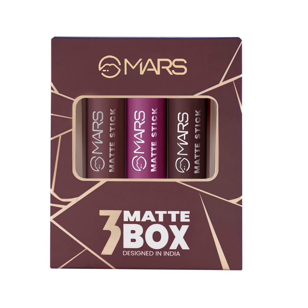 MARS Matte Box Set of 3 Lipsticks for Women | Long-Lasting | Smooth Finish | Moisturizing | One Swipe Pigmentation 3x3.2 gm 06-All Rounder 6