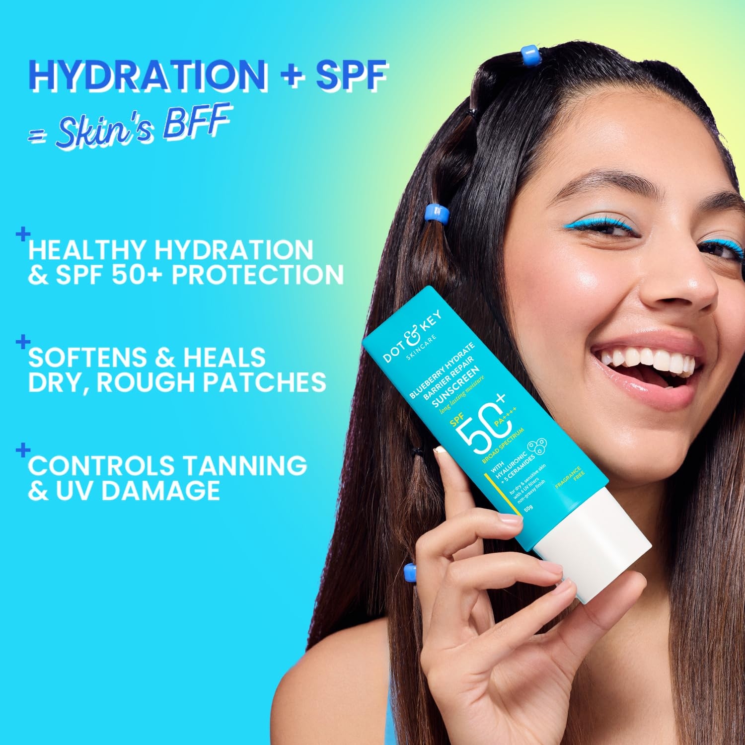 Dot & Key Blueberry Hydrate Barrier Repair Sunscreen Spf 50+, Pa++++|For Dry&Sensitive Skin|Non - Greasy Finish|No White Cast|Uv & Blue Light Protection|Broad Spectrum|For Women&Men|50G, 1 Count 2