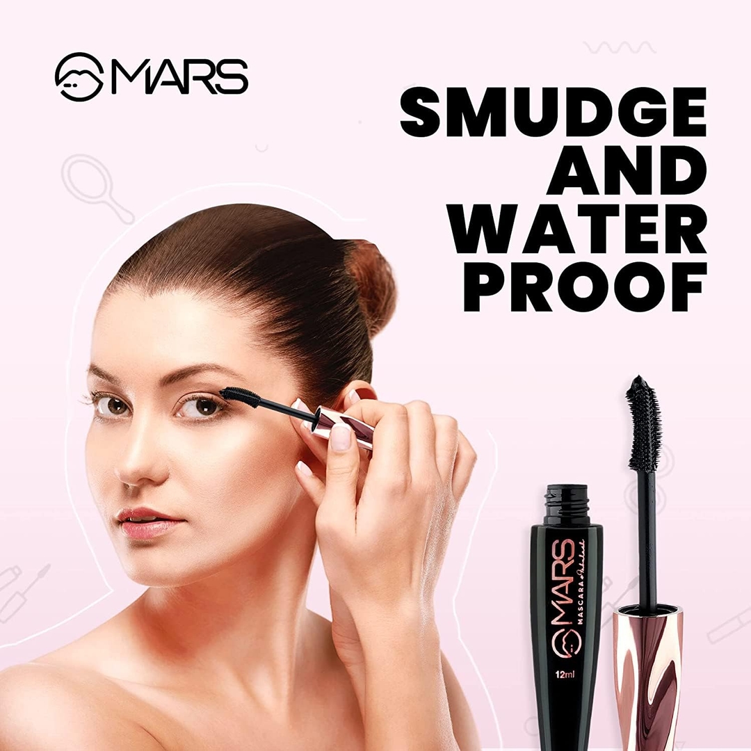 MARS Fabulash Volumising Mascara | Up to 18 Hours Stay | Waterproof with Intense Jet Black Color (12ml) (Black) 2