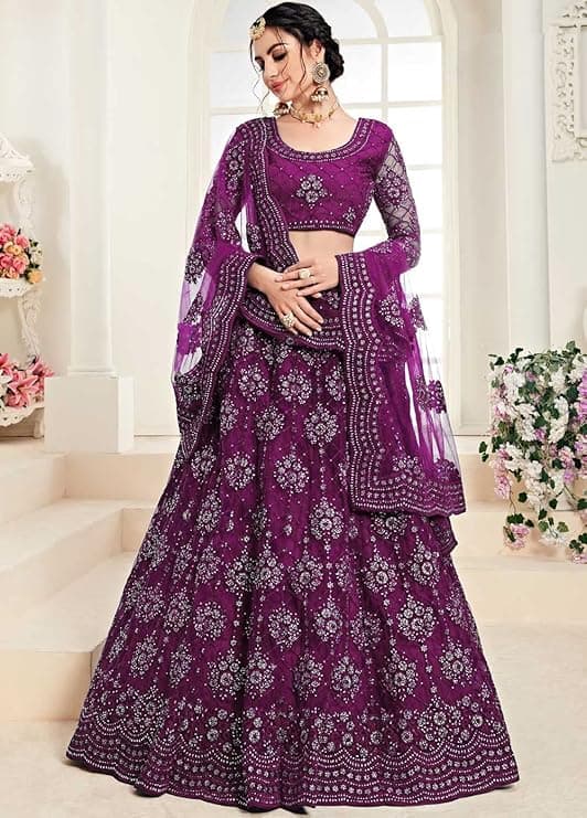Women's Semi Stitched Net Lehenga Choli with Embroidered Pattern Unstitched Blouse Piece and Dupatta Set | Women's Lehenga Cholis 1