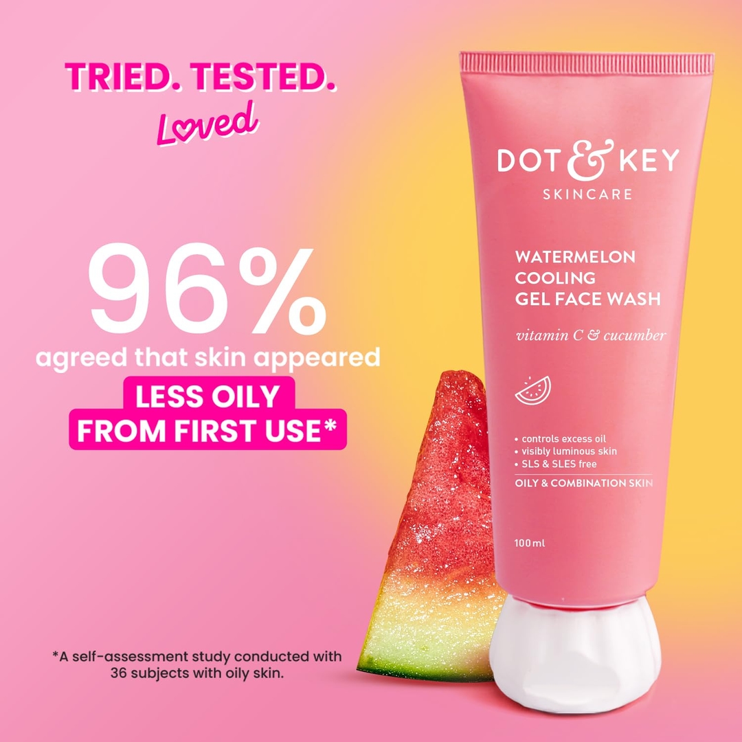 Dot & Key Watermelon Cooling Gel Face Wash With Vitamin C & Cucumber | Face Wash For Glowing Skin|Oil Free |Removes Excess Oil & Dirt | For Combination & Oily Skin| For Women & Men|100Ml 3