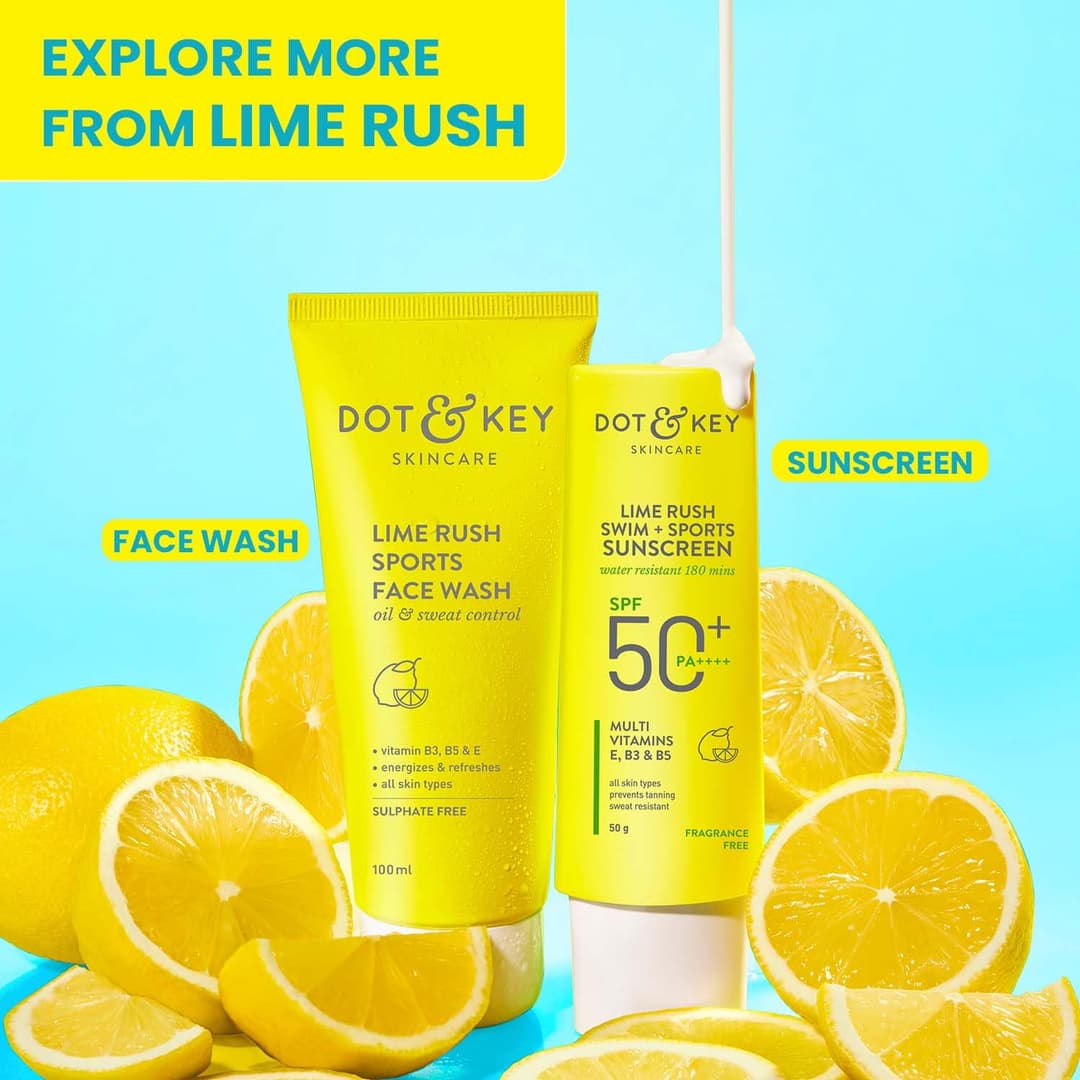 DOT & KEY Lime Rush Sports Face Wash Deep Cleans Oil, Sweat & Dirt For Refreshingly Clean & Oil Free Skin For All Skin Types Sulphate Free & Non Drying Facewash Active Sports Friendly 100Ml 4