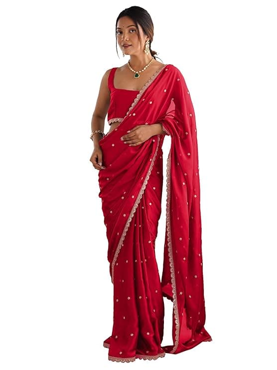 Women's Pure Georgette Embroidered Saree With Unstitched Blouse Piece