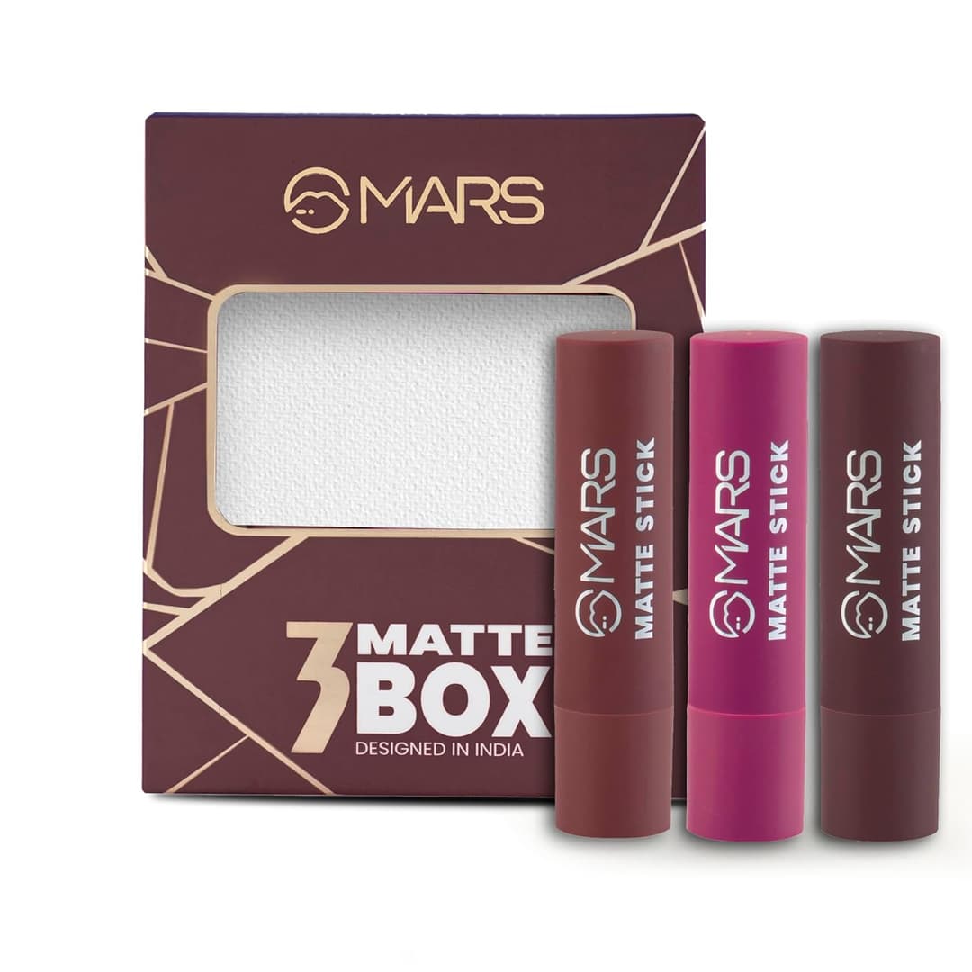 MARS Matte Box Set of 3 Lipsticks for Women | Long-Lasting | Smooth Finish | Moisturizing | One Swipe Pigmentation 3x3.2 gm 06-All Rounder