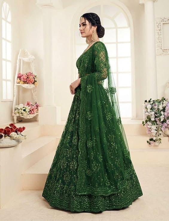 Women's Semi Stitched Net Lehenga Choli with Embroidered Pattern Unstitched Blouse Piece and Dupatta Set | Women's Lehenga Cholis 4