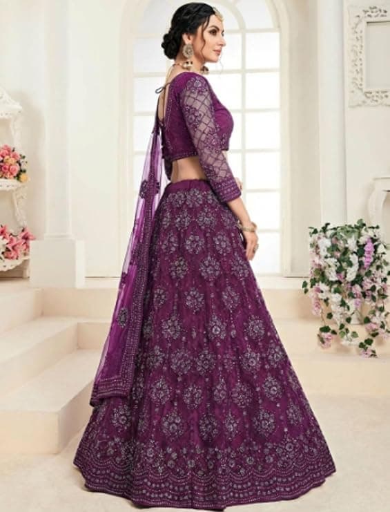 Women's Semi Stitched Net Lehenga Choli with Embroidered Pattern Unstitched Blouse Piece and Dupatta Set | Women's Lehenga Cholis 2