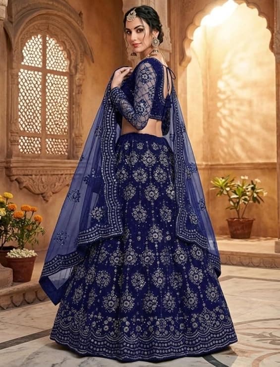 Women's Semi Stitched Net Lehenga Choli with Embroidered Pattern Unstitched Blouse Piece and Dupatta Set | Women's Lehenga Cholis 6