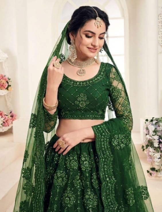 Women's Semi Stitched Net Lehenga Choli with Embroidered Pattern Unstitched Blouse Piece and Dupatta Set | Women's Lehenga Cholis 5