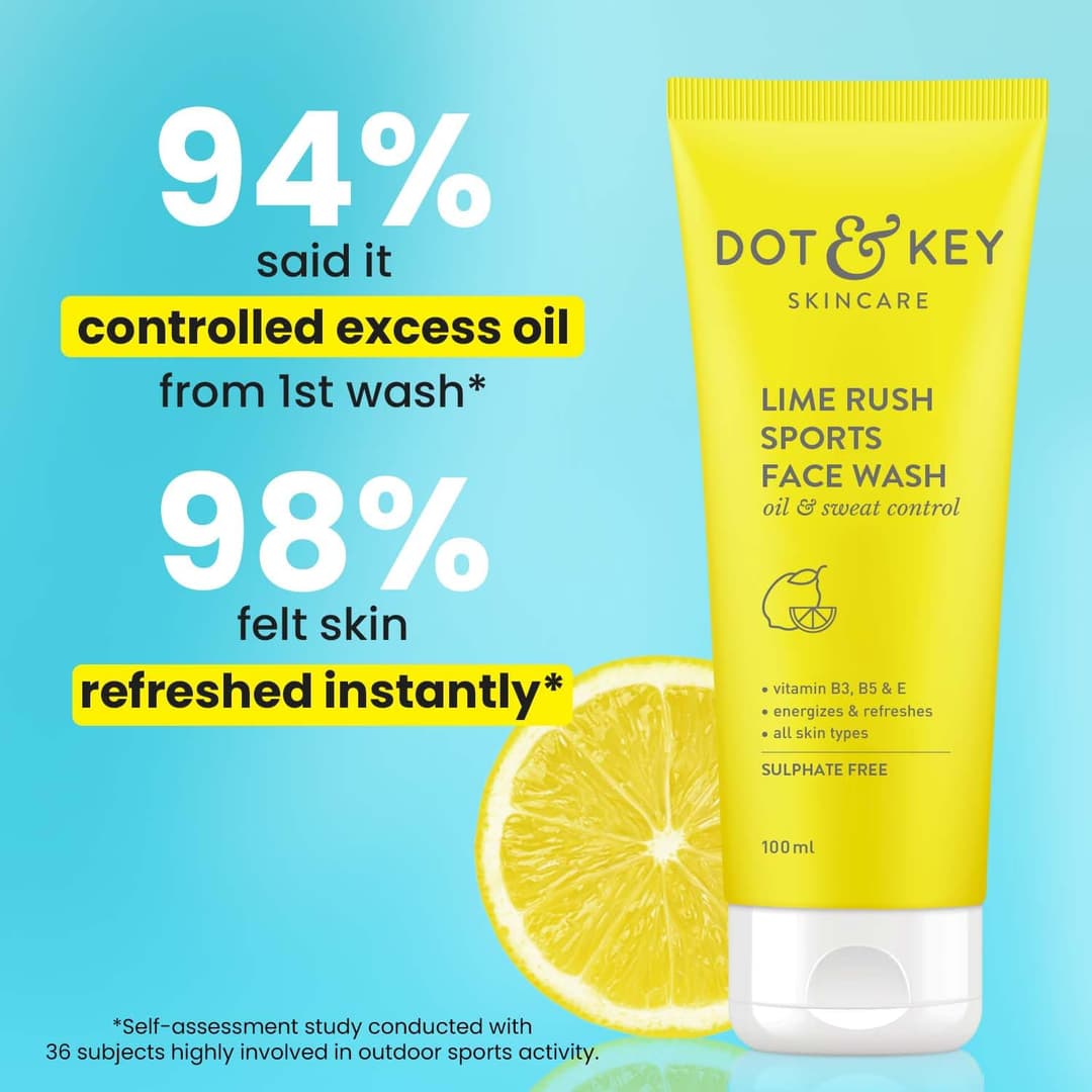 DOT & KEY Lime Rush Sports Face Wash Deep Cleans Oil, Sweat & Dirt For Refreshingly Clean & Oil Free Skin For All Skin Types Sulphate Free & Non Drying Facewash Active Sports Friendly 100Ml 2