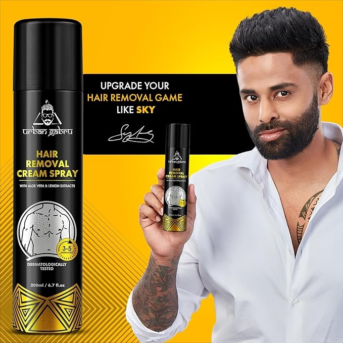 urbangabru Men Hair Removal Cream Spray (200 Ml x 3) Painless Body Hair Removal Cream Spray For Chest, Back, Legs & Under Arm (Pack Of 3, Aloe Vera) 2
