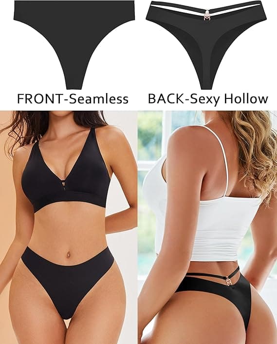 Women's Underwear Seamless Thongs 3 Pack No Show Thong Breathable Invisibles Hollow Out Sexy Panties Underwear 1
