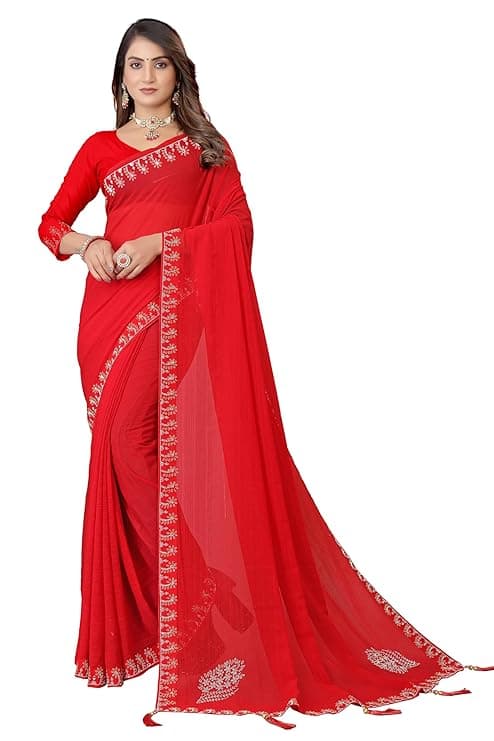 Embroidered, Embellished Bollywood Georgette Designer Saree With Unsticted Blouse Piece For Women.