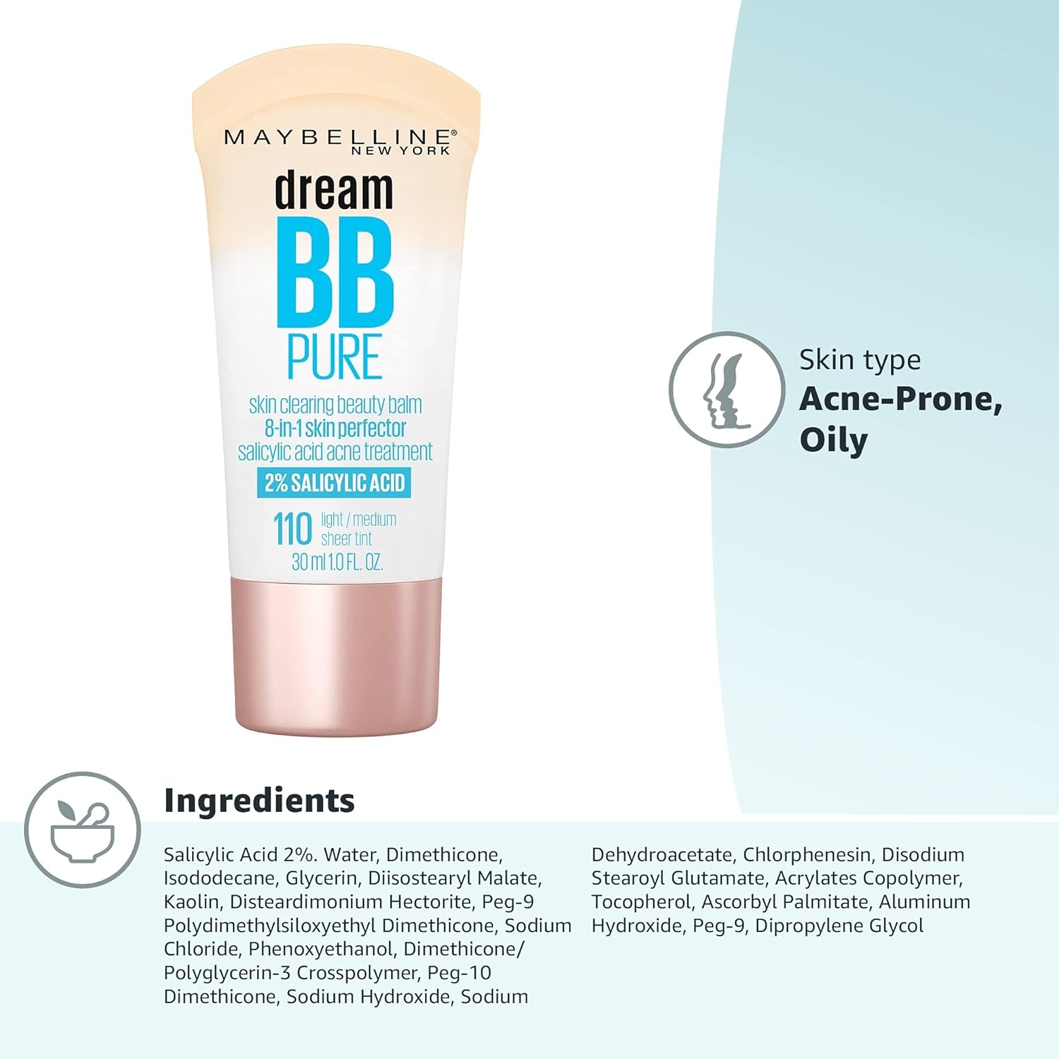 Maybelline Dream Pure Skin Clearing BB Cream, 8-in-1 Skin Perfecting Beauty Balm With 2% Salicylic Acid- Sheer Tint Coverage-Oil-Free- Light/Medium-1 Count 7