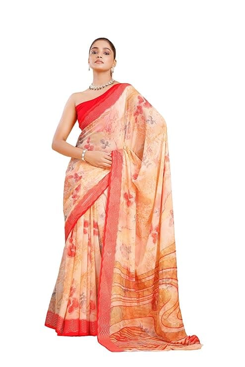 Floral Print Georgette Siroski Work Saree