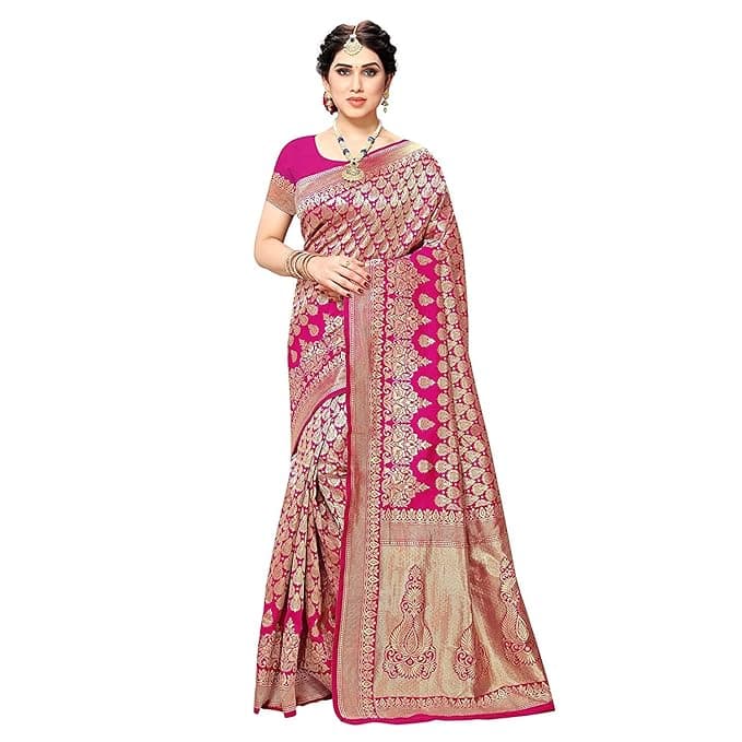Women's Trendy Banarasi Kanjivaram Navy Color Art Silk Saree with Blouse Material