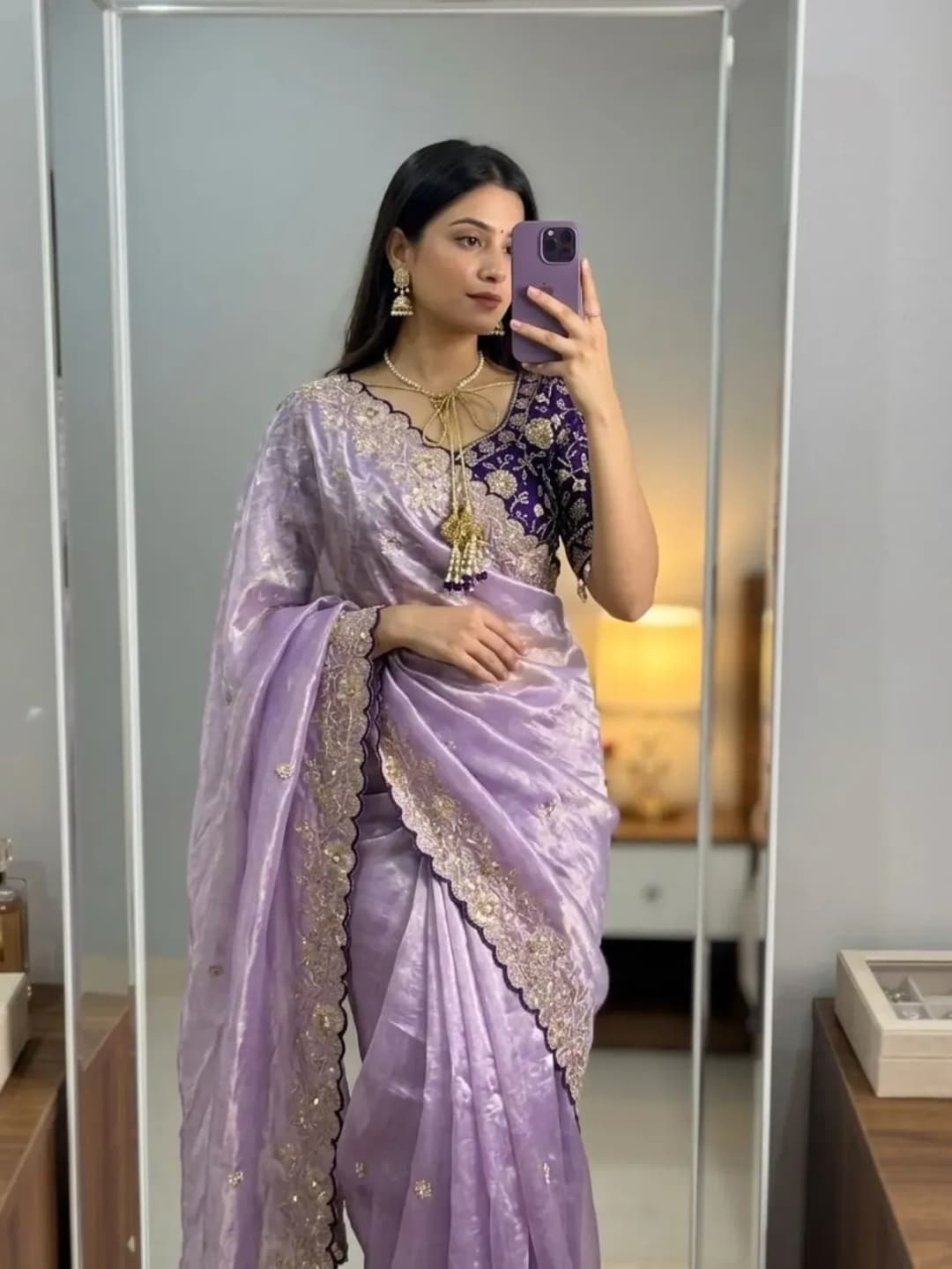 Shivshakti Collection Women Embellished Saree with Unstiched Blouse 4