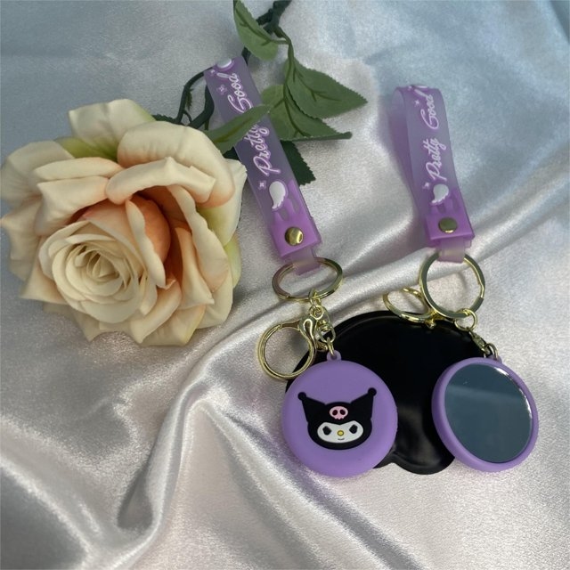 Kawaii Sanrio Kuromi & Labubu Pocket Mirror Keychain Combo Cute Cartoon Keyring Bag Pendan 1