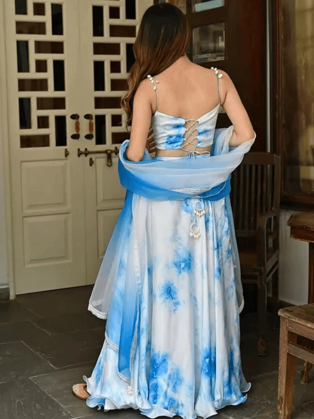 Girls Lehenga Choli Western Wear Printed Lehenga Choli (Light Blue, Pack of 1) 2