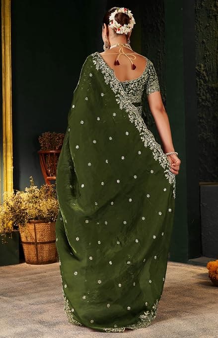 omen's Silk Saree with Embroidered Blouse Piece, Traditional Parte Wear 4