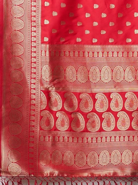 Women's Banarasi Silk Blend Ethnic Motif Zari Work Saree With Unstitched Blouse Piece 3