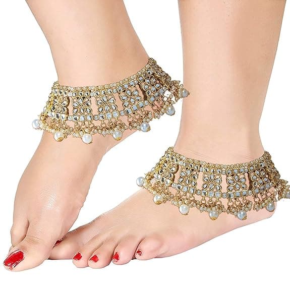 Jewels Gold Plated Bridal Kundan Anklets For Women 1