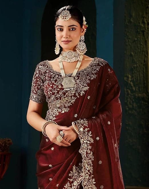 Shivshakti Collection Women's Silk Saree with Embroidered Blouse Piece, Traditional Parte Wear with Gold Border and Hand Work Lace 1