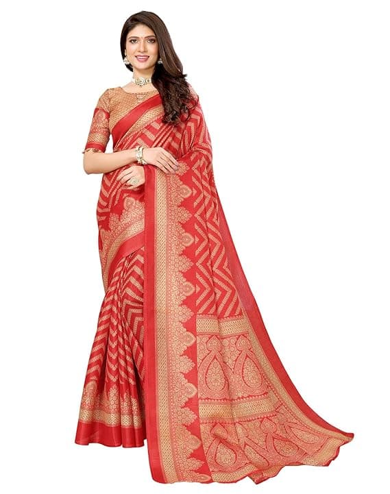 Women's Woven Printed Art Silk Saree with Unstitched Blouse Material