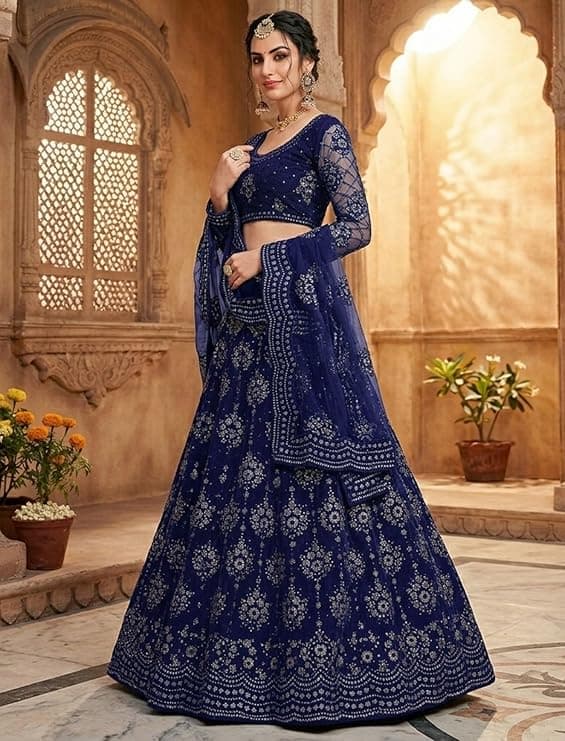 Women's Semi Stitched Net Lehenga Choli with Embroidered Pattern Unstitched Blouse Piece and Dupatta Set | Women's Lehenga Cholis 4
