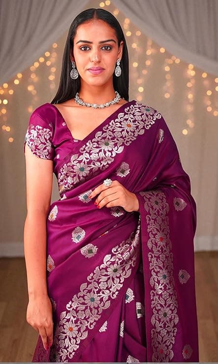 Womens Embellished Banarasi Pure Silk Saree Zari Work, Takshila Saree 4