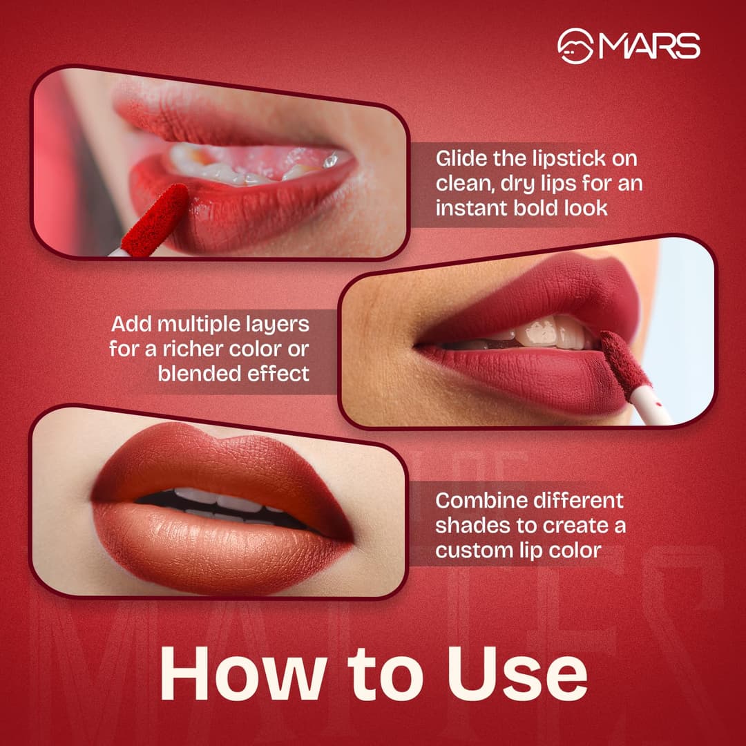 MARS Queen of Mattes Liquid Lipsticks | Box Set of 3 | 13.5 ml | Smudgeproof & Transferproof | Intense Pigmentation Long-Lasting Wear | Customizable Colors | Matte Finish - By Allure Cosmetics 3