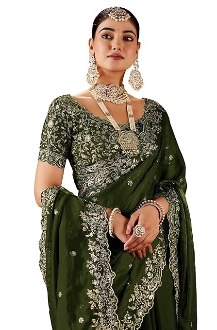 omen's Silk Saree with Embroidered Blouse Piece, Traditional Parte Wear 2