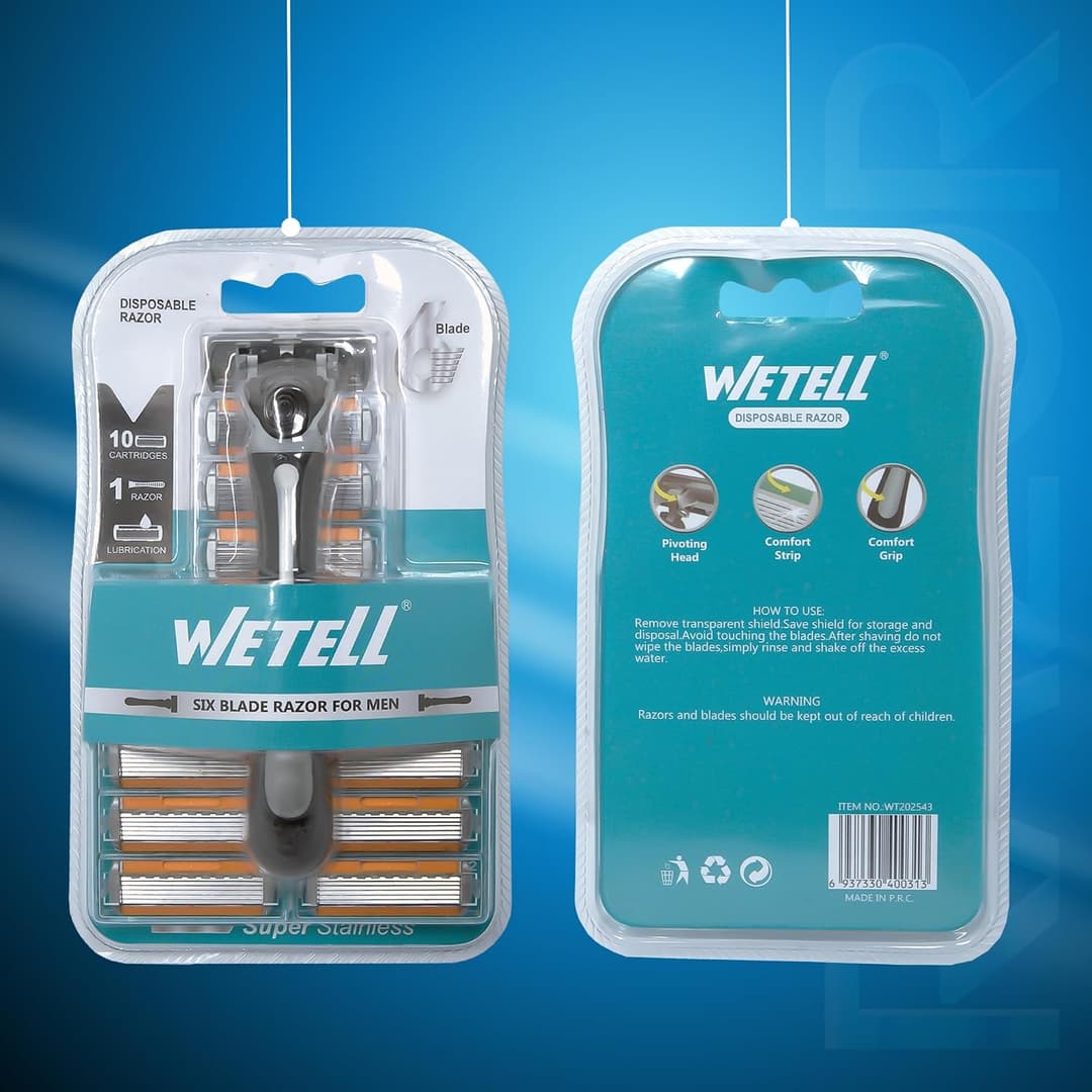 Wetell 6-Blade Disposable Razor for Men with 10 Extra Cartridges Refill Pack