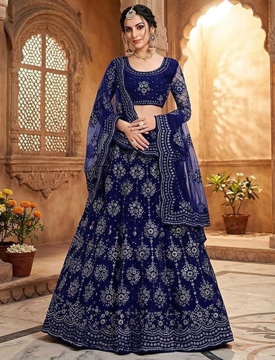 Women's Semi Stitched Net Lehenga Choli with Embroidered Pattern Unstitched Blouse Piece and Dupatta Set | Women's Lehenga Cholis 2