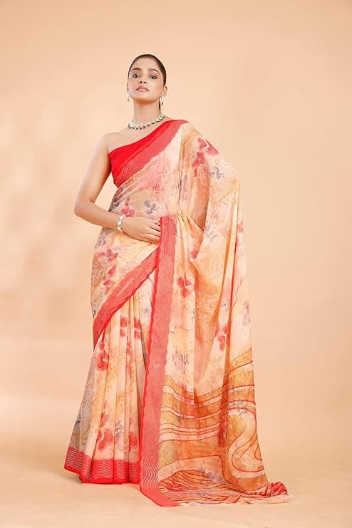 Floral Print Georgette Siroski Work Saree 4