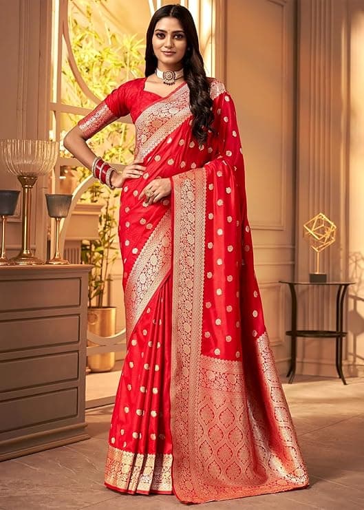 Women's Banarasi Saree Pure Kanjivaram Style Silk Saree With Blouse Piece for Teej 1