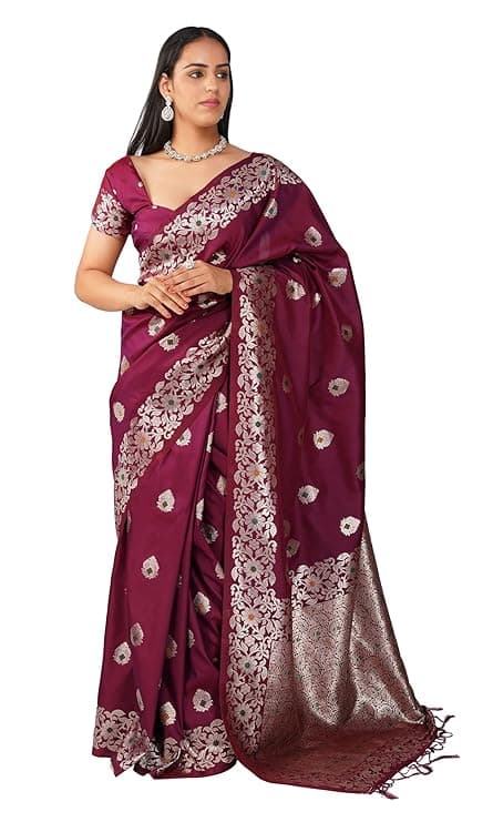 Womens Embellished Banarasi Pure Silk Saree Zari Work, Takshila Saree