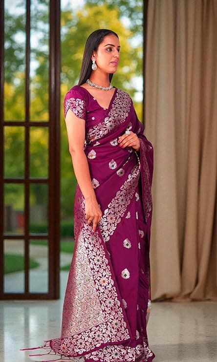 Womens Embellished Banarasi Pure Silk Saree Zari Work, Takshila Saree 3