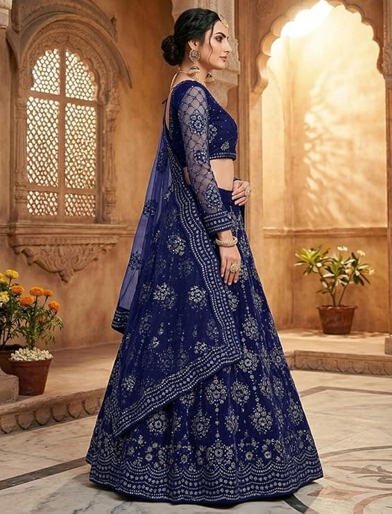 Women's Semi Stitched Net Lehenga Choli with Embroidered Pattern Unstitched Blouse Piece and Dupatta Set | Women's Lehenga Cholis 3