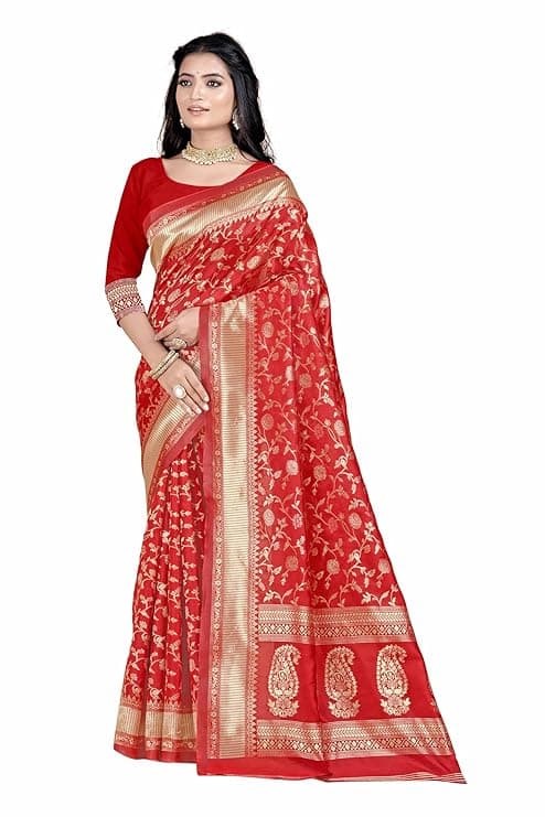 Women's Banarasi Saree Pure Kanjivaram Silk Saree Soft new ladies 2023 Design Wear Pattu Sarees Latest Party Sari collections With Blouse Piece for Teej 1