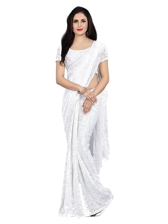 Awafu Bollywood Net Saree White 1
