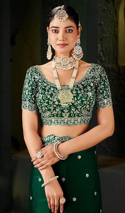 Shivshakti Collection Women's Silk Saree with Embroidered Blouse Piece, Traditional Parte Wear with Gold Border and Hand Work Lace Embellished 6