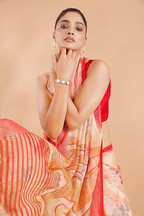 Floral Print Georgette Siroski Work Saree 2