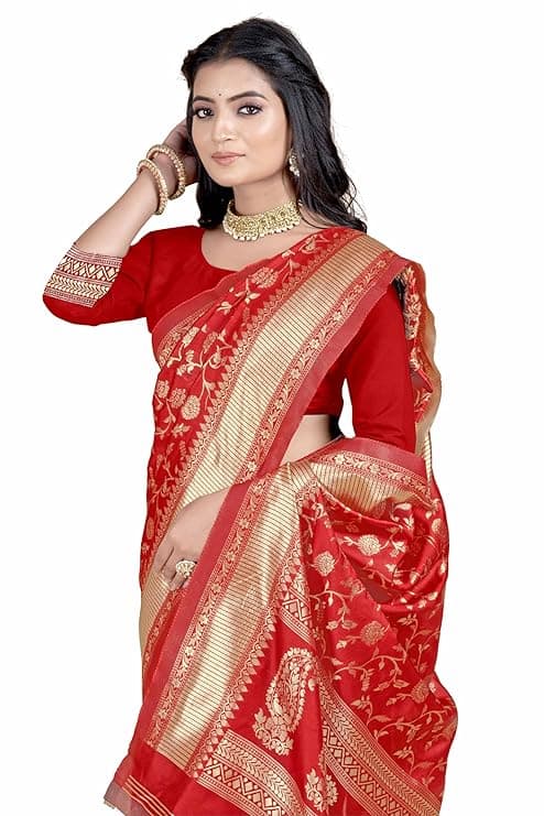 Women's Banarasi Saree Pure Kanjivaram Silk Saree Soft new ladies 2023 Design Wear Pattu Sarees Latest Party Sari collections With Blouse Piece for Teej 4