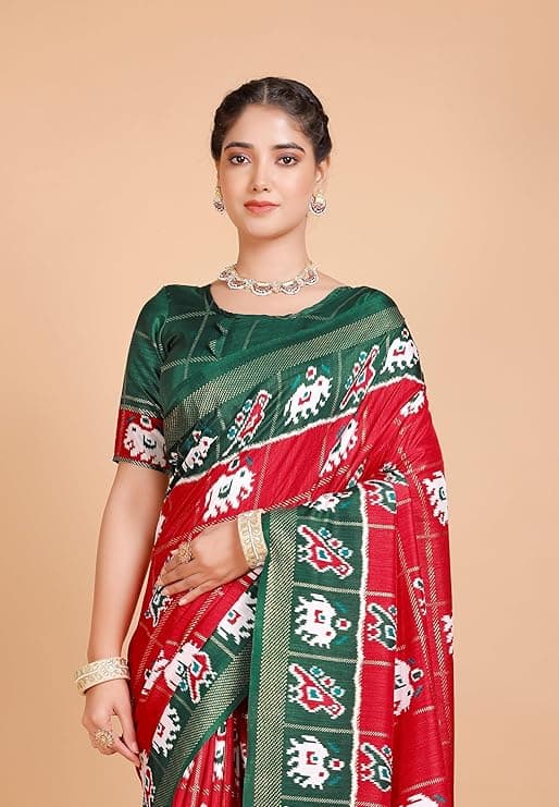 Garden Vareli Patola Crepe Saree with Unstitched Blouse Piece 2