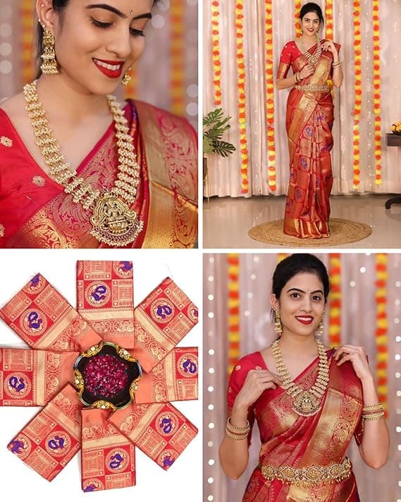 Women's kanjivaram Kanchipuram Silk Traditional Saree With Uns-titched Blouse Piece 3