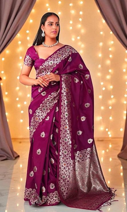 Womens Embellished Banarasi Pure Silk Saree Zari Work, Takshila Saree 2